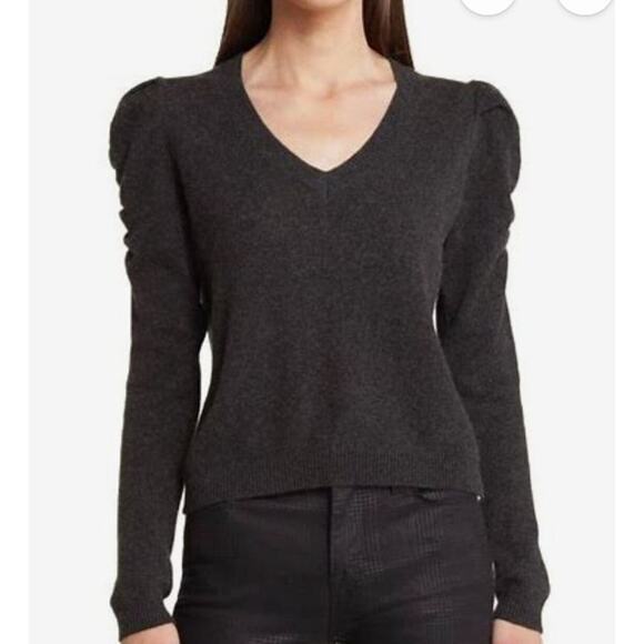 FRAME $475 Ruched Sleeve Cashmere Sweater In Charcoal Heather‎ XS S - Picture 1 of 9